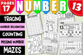 Math Activities | Number Recognition 13 | Tracing & Writin