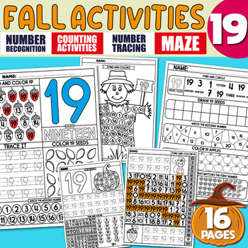 Preview of Math Activities, Number Recognition 19, Tracing, Writing Practice, Pumpkin, Fall