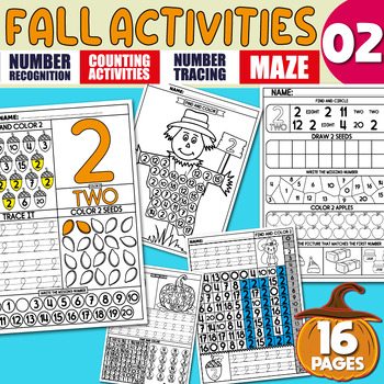 Preview of Math Activities, Number Recognition 2, Tracing, Writing Practice, Pumpkin | Fall