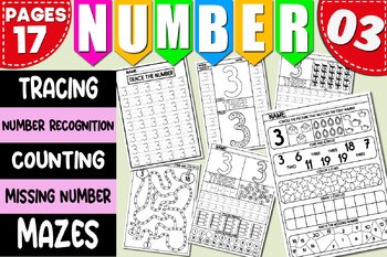 Preview of Math Activities | Number Recognition 3 | Tracing & Writing, Counting Worksheets