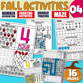 Preview of Math Activities, Number Recognition 4, Tracing, Writing Practice, Pumpkin | Fall