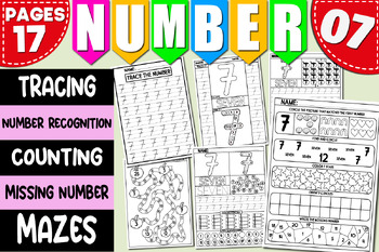 Preview of Math Activities | Number Recognition 7 | Tracing & Writing, Counting Worksheets