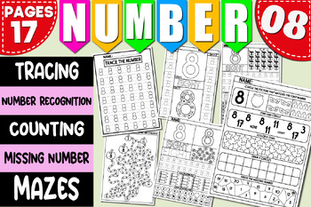 Preview of Math Activities | Number Recognition 8 | Tracing & Writing, Counting Worksheets