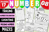 Math Activities | Number Recognition 8 | Tracing & Writing