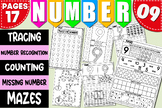 Math Activities | Number Recognition 9 | Tracing & Writing