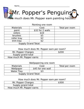 Preview of Math Activities for Mr. Popper's Penguins