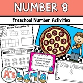 Math Activities for Number 8 with Games & Worksheets for P