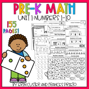 Preview of Math Activities for Preschool, PreK & Kinder Worksheets NO PREP  *155 pages!