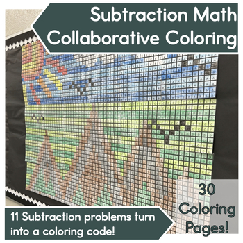 Preview of Math Activity│Collaborative Coloring Poster & Bulletin Board│Subtraction