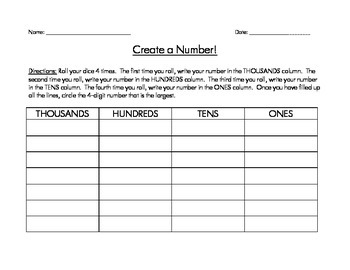 Preview of Math Activity: Create a Number