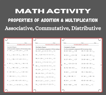 Preview of Math Activity Distributive, Commutative, and Associative Properties #toast23