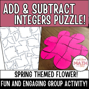 Preview of Math Activity FLOWER PUZZLE: Add & Subtract Integers | Spring | Class Decor