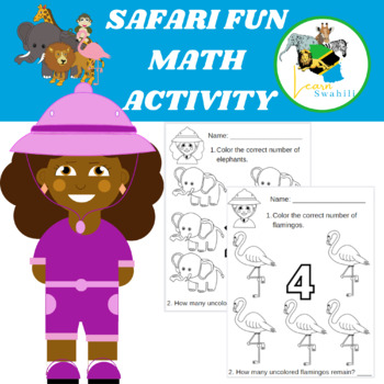 Preview of Math Activity - Subtraction Coloring Pages - African Animal Safari - Counting