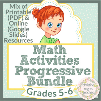 Preview of Math Activity and Craft Progressive Bundle, Independent Work, 5th 6th Grades