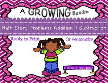 Preview of Bundled All Year Add & Subtract Story Problems  Print & Go/Personalize