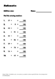 Math- Add two numbers to get to 100- Find missing number #