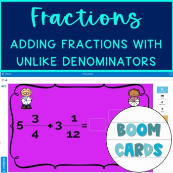 Preview of Math Adding Fractions Unlike Denominators Boom Cards 2