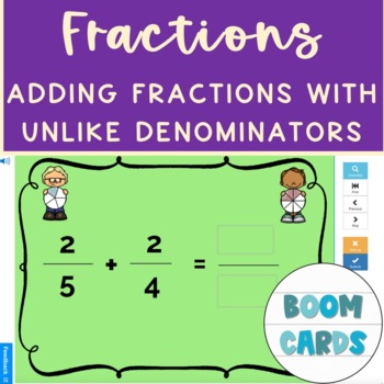 Preview of Math Adding Fractions Unlike Denominators Boom Cards
