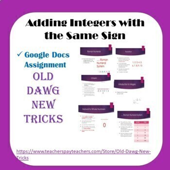 Preview of Math: Adding Integers with the Same Sign Google Docs Assignment