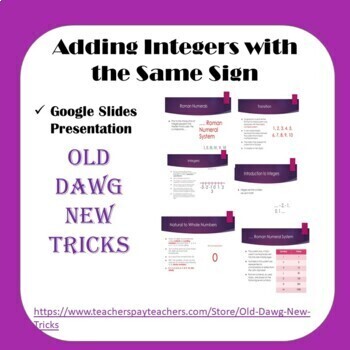 Preview of Math: Adding Integers with the Same Sign Google Slides Presentation