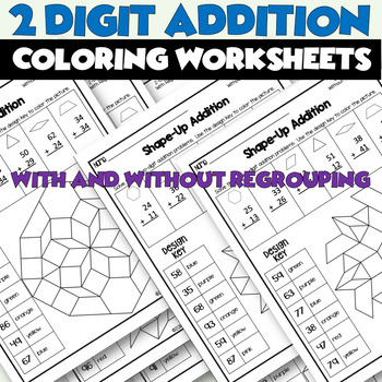 Preview of Math Addition Coloring Worksheets 2 Digit