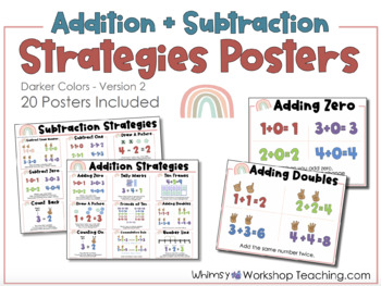 Preview of Math Addition Subtraction Strategies Reference 20 Posters 2 Versions