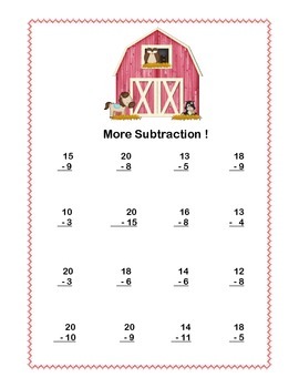 math addition subtraction within 20 worksheets fun farm theme tpt