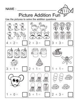 Preview of Math Addition With Pictures to 10 / Addition with Pictures Worksheets FREE !!