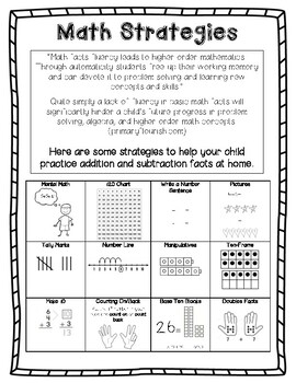 Preview of Math Addition and Subtraction Note for Parents