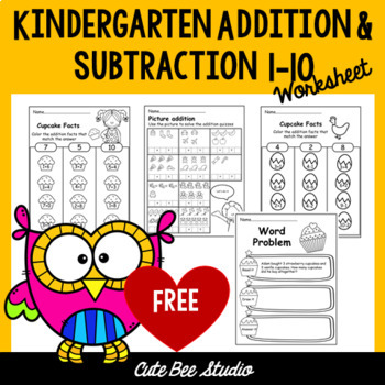 Preview of Math Addition and Subtraction for Kindergarten (up to 10) worksheets -Free