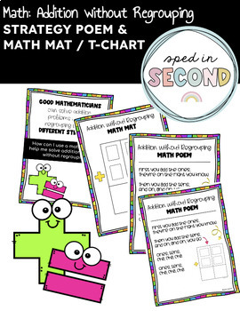 Preview of Math: Addition without Regrouping Strategy Poem and Math Mat / T-Chart