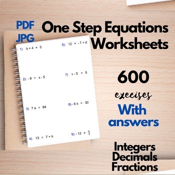 Preview of One Step Equations  Single Variable :Practice Workbook Grade 7-9