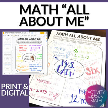 Preview of Math All About Me Back to School Activity Print & Digital