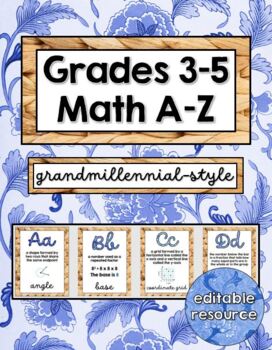 Preview of Math Alphabet, Grades 3-5: Grandmillennial-Style (EDITABLE)