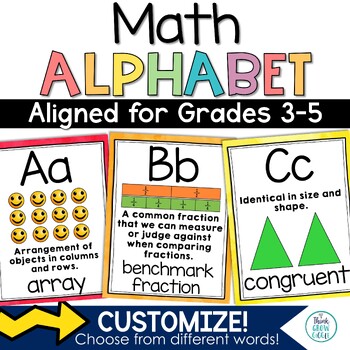 Preview of Math Alphabet Posters Vocabulary Terms Word Wall Back to School Bulletin Board