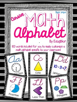 Preview of Math Alphabet Posters--Black Stripe (Cursive)