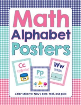 Preview of Math Alphabet Posters in Navy, Pink, and Teal