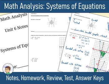 Preview of Math Analysis Unit 6: Systems of Equations - Notes, Homework, Review w/ Answers