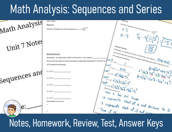 Preview of Math Analysis Unit 7: Sequences & Series - Notes, Homework, Review with Answers 