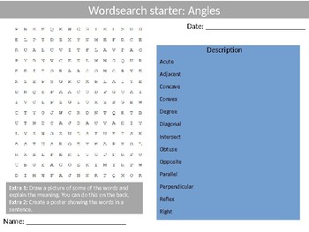 Preview of Math Angles Wordsearch Crossword Anagram Alphabet Keyword Starter Cover