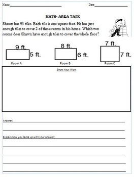 Preview of Math Area Task with Answer Key and Rubric