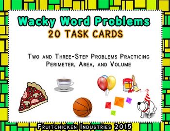 Preview of Math Area Volume Real World Wacky Word Problem CHALLENGING Multi-Step TASK CARDS