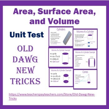 Preview of Math: Area, Surface Area, and Volume Unit Test