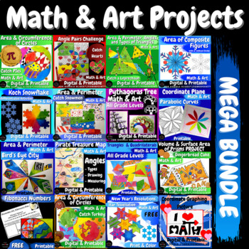 Preview of Math & Art 16 Projects Geometry STEAM Whole Year BUNDLE Middle School Math Craft