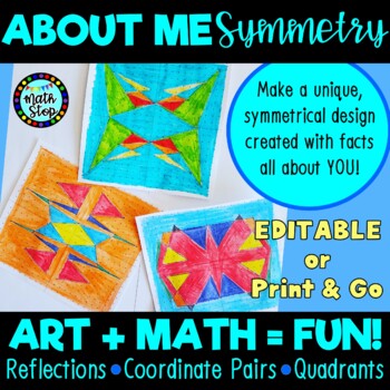 Preview of Math Art About Me Symmetry Get to Know You EDITABLE Transformations Reflections
