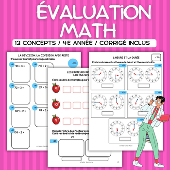 Preview of Math Assessment 4th grade - Évaluation Mathématique 4e année