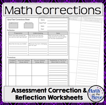 Preview of Math Assessment Correction and Reflection Sheet