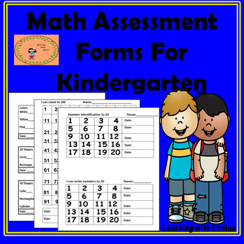 Preview of Math Assessment Forms for Kindergarten