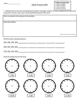 2nd Grade Math Assessment Homework Practice Worksheets: Common Core