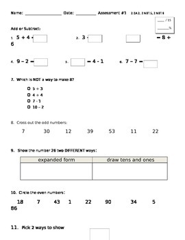 Preview of Math Assessment for 2.0A.2, 2.NBT.5, 2.NBT.9